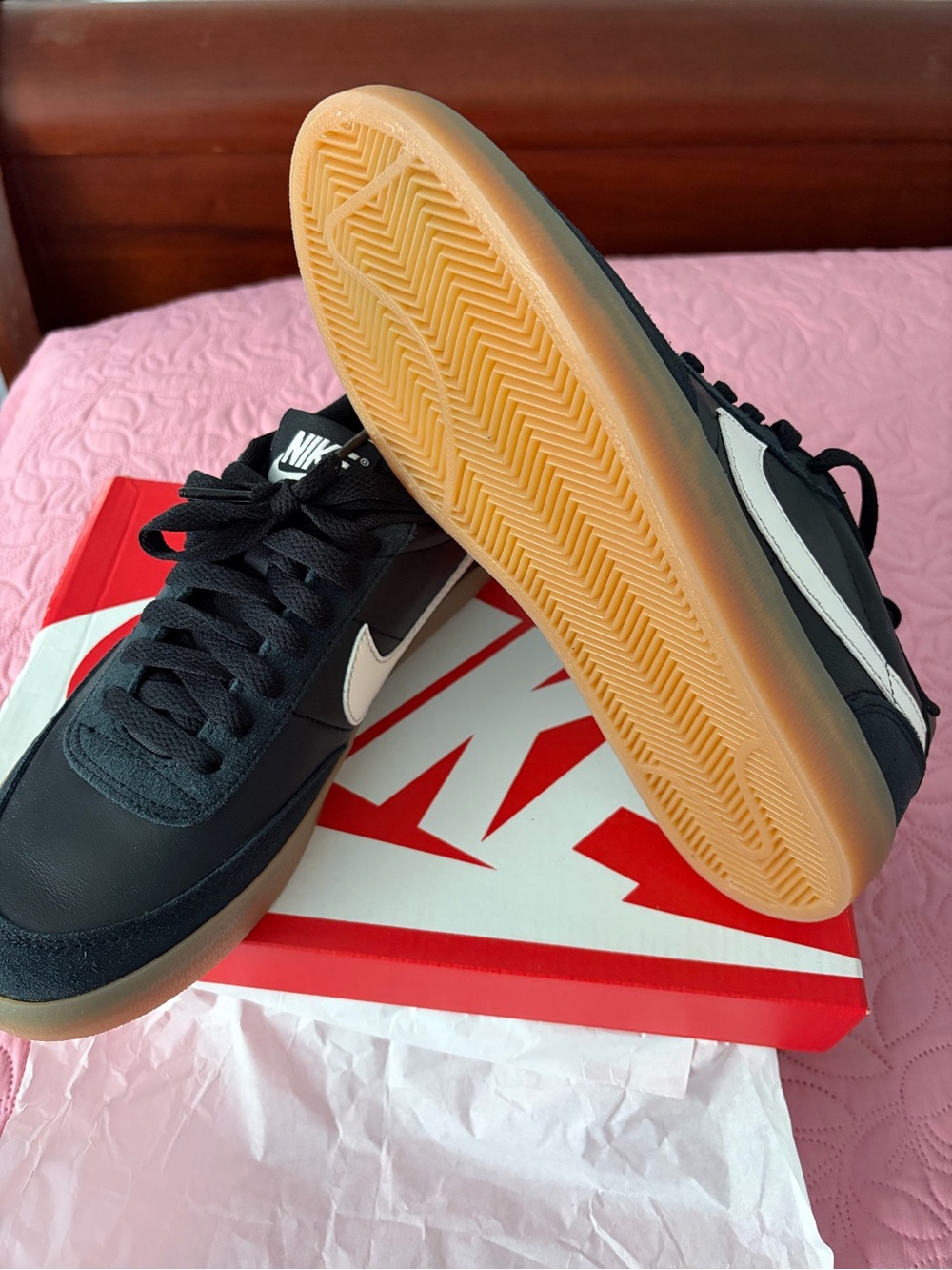 Nike Black Sneakers with White Swoosh and Gum Sole - Picture 2 of 4
